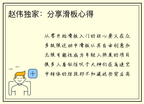 赵伟独家：分享滑板心得